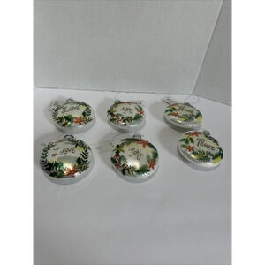 Glass Love Joy Peace‎ Christmas Ornament Set Of 6 poinsettia